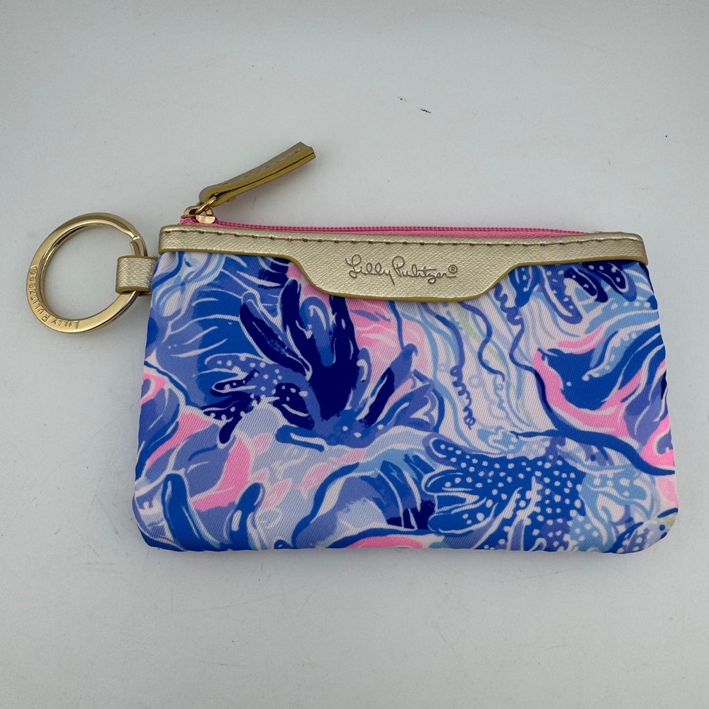 Lillyβ Pulitzer ID Case Keychain Wallet Blue Pink Excellent Floral Preppy